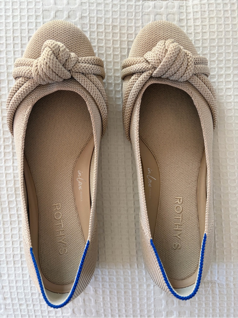Rothy's Knot Ballet Flats with Blue Heel Trim